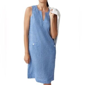 J. McLaughlin Rue Dress 100% Linen Shift Sleeveless Blue & White NWOT